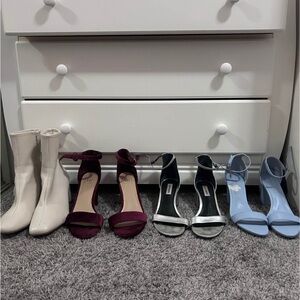 Size 10-11 Women's Shoe Collection - Cream, Burgundy, Silver, and Blue